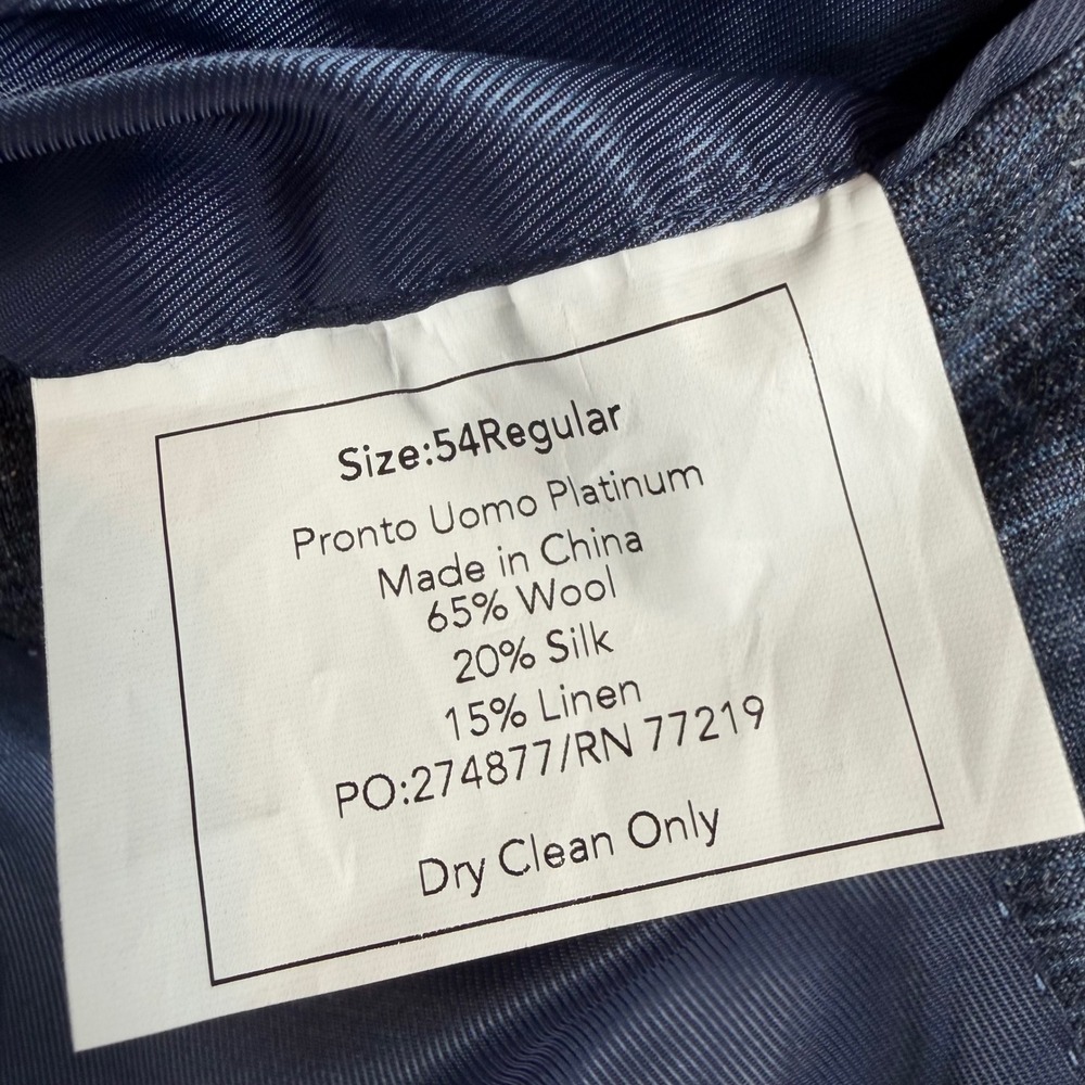 Pronto Uomo Platinum Blue Plaid Wool Silk Linen Blazer Sport Coat Mens 54R - Picture 5 of 13